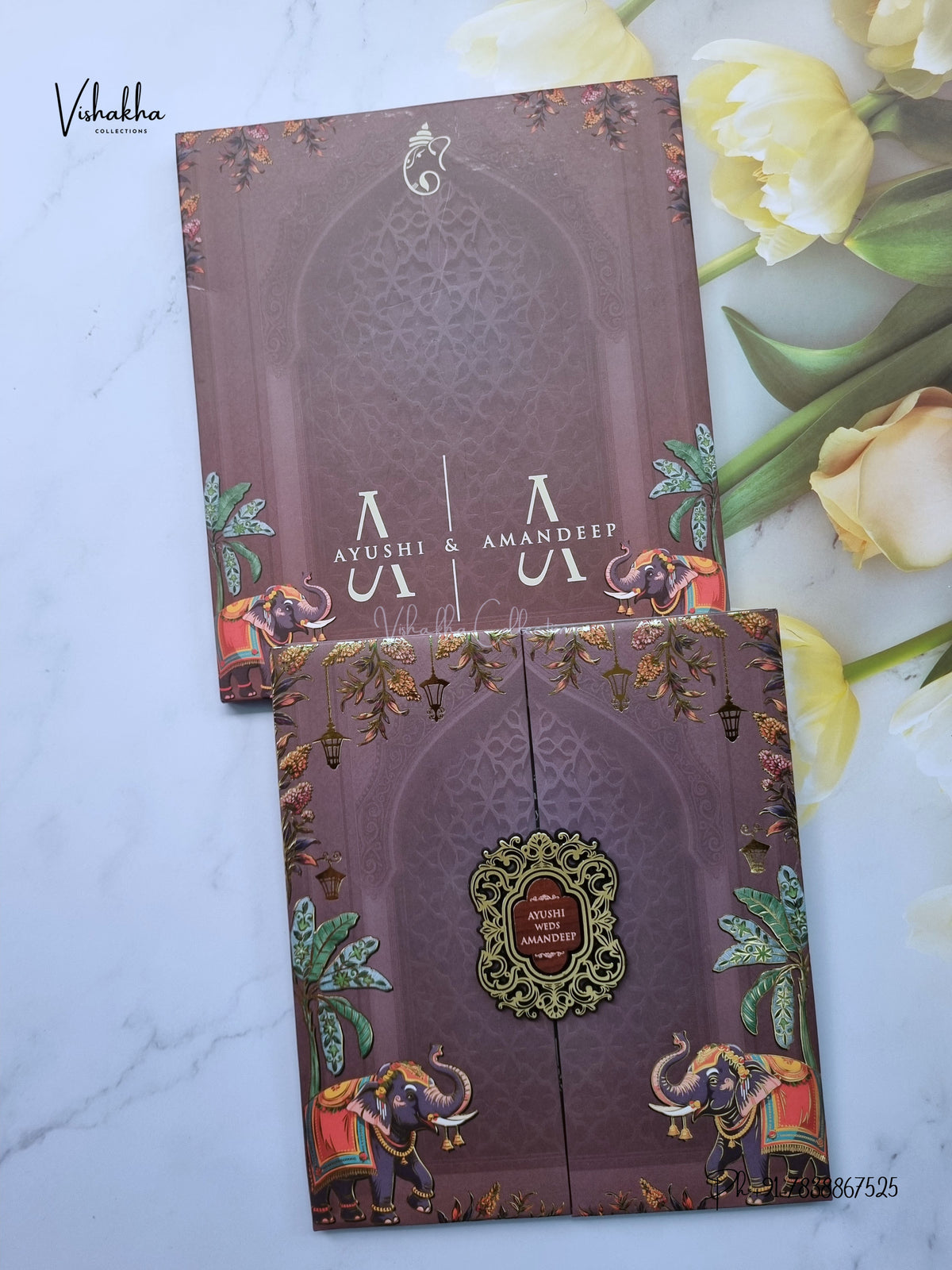 Semi Box Padded Double Door Hathi Hindu Muslim Christian Sikh Jain invitation Cards VN-798 – image 1