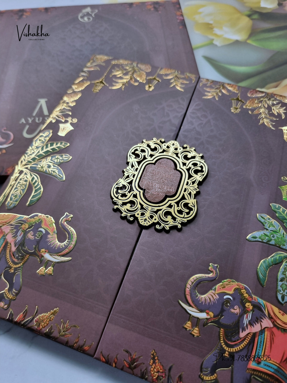 Semi Box Padded Double Door Hathi Hindu Muslim Christian Sikh Jain invitation Cards VN-798 – image 2