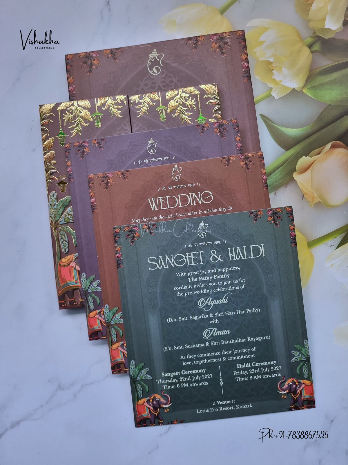 Semi Box Padded Double Door Hathi Hindu Muslim Christian Sikh Jain invitation Cards VN-798 – image 3