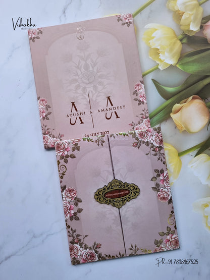 Semi Box Padded Double Door Flower Hindu Muslim Christian Sikh Jain invitation Cards VN-799 – image 1