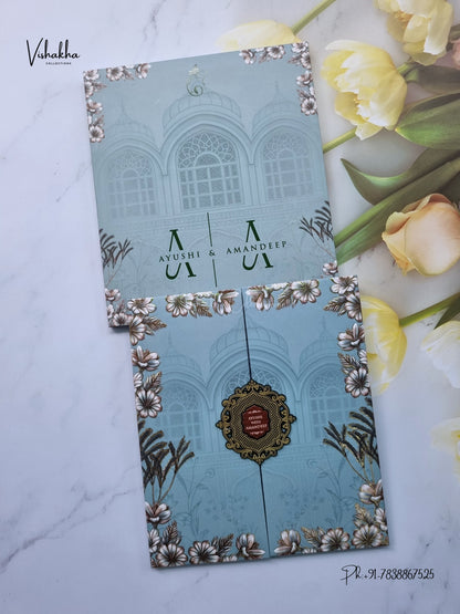 Semi Box Padded Double Door Flower Hindu Muslim Christian Sikh Jain invitation Cards VN-800 – image 1