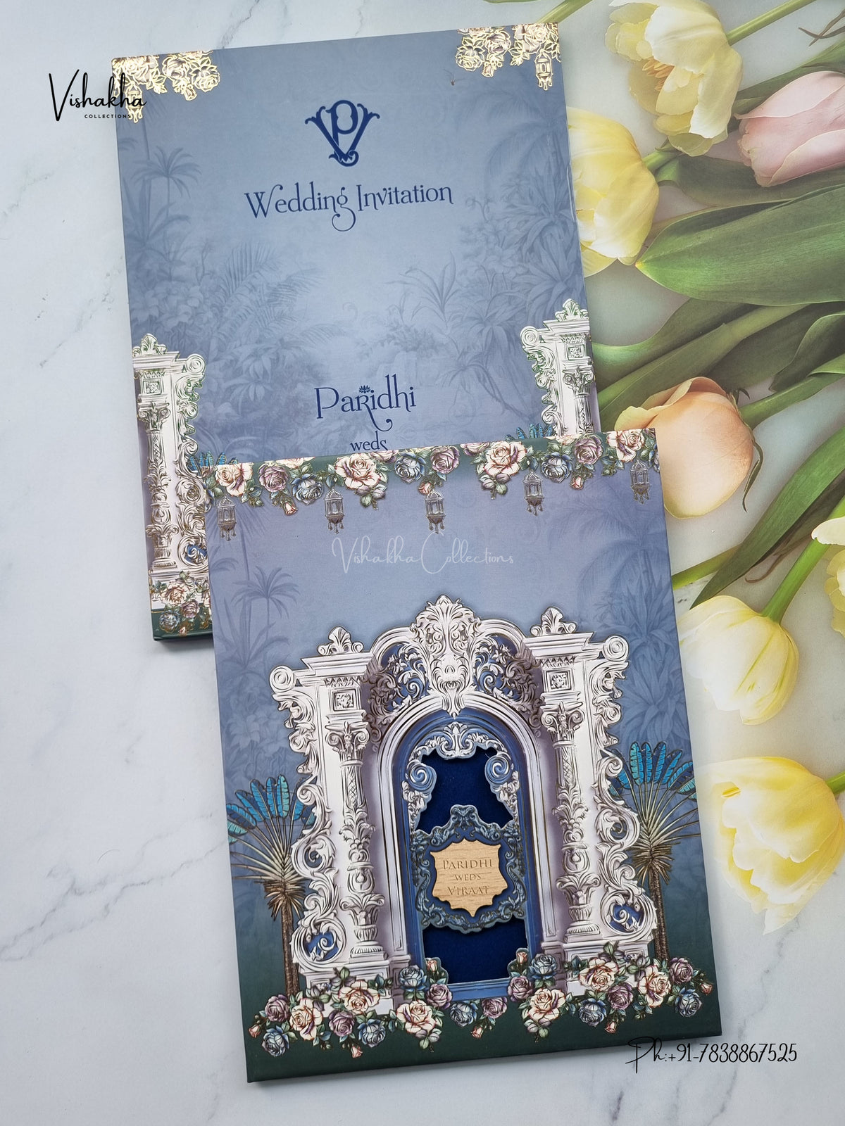 Semi Box Laser Cut Padded Royal Hindu Muslim Christian Sikh Jain invitation Cards VN-801 – image 1