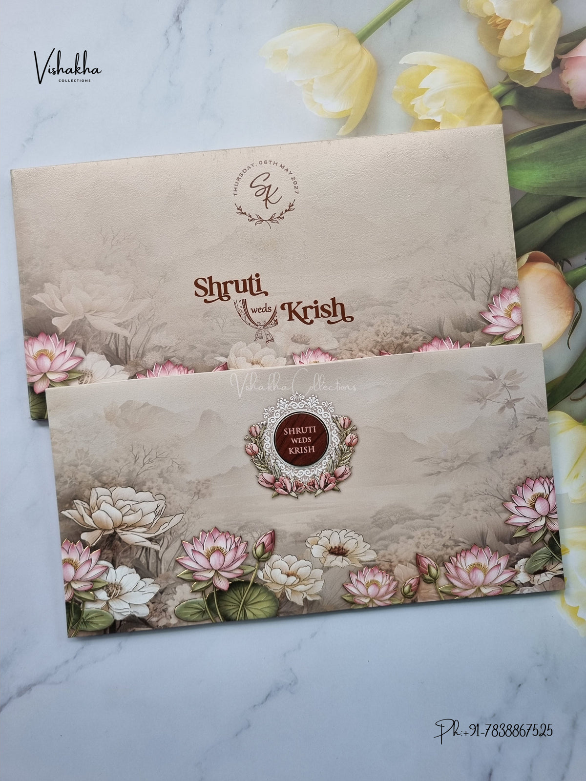 Semi Box Flower Hindu Muslim Christian Sikh Jain invitation Cards VN-803 – image 1