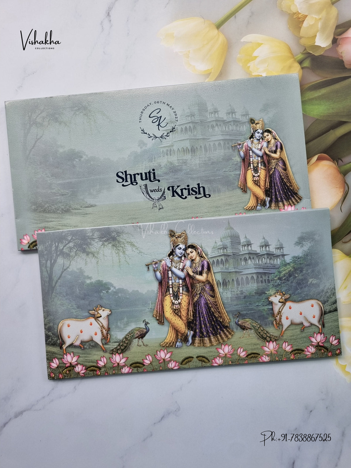 Semi Box Radha Krishna Hindu Jain invitation Cards VN-804 – image 1