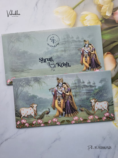 Semi Box Radha Krishna Hindu Jain invitation Cards VN-804 – image 1