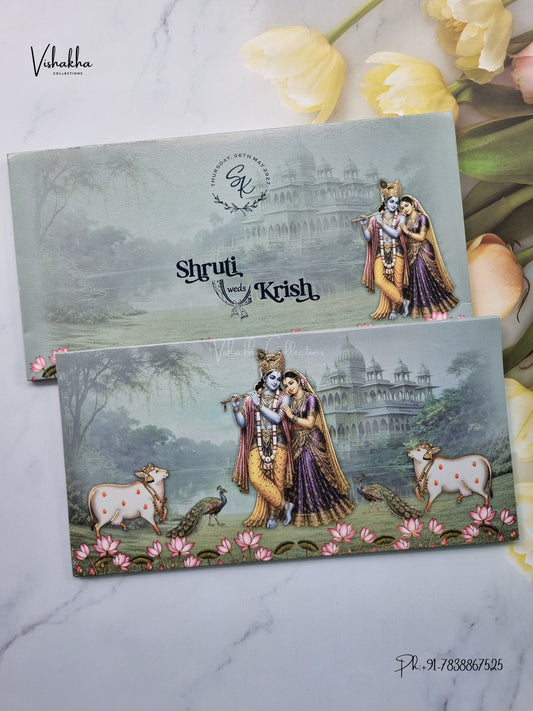Semi Box Radha Krishna Hindu Jain invitation Cards VN-804 – image 1