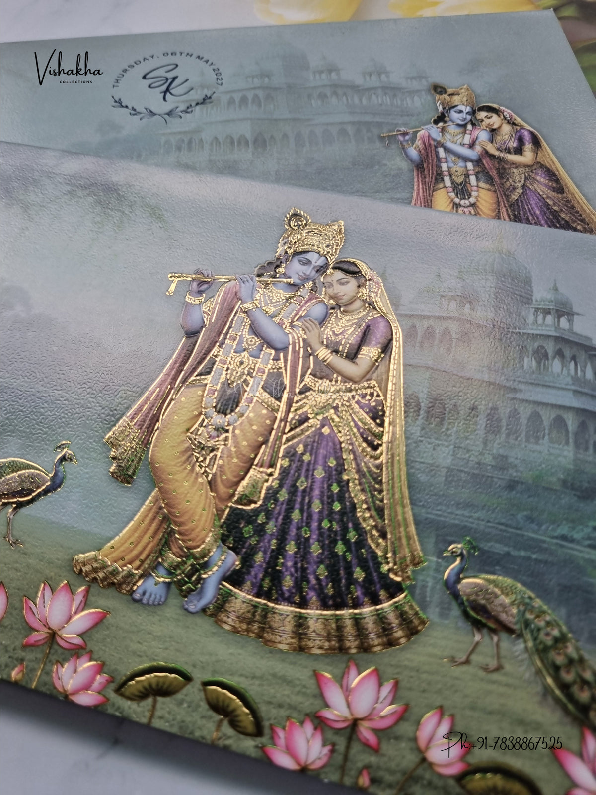 Semi Box Radha Krishna Hindu Jain invitation Cards VN-804 – image 2