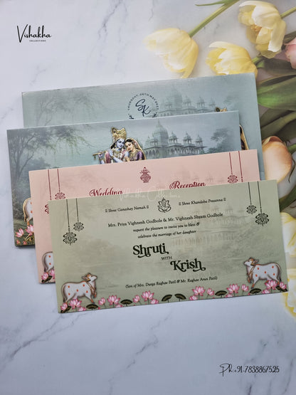 Semi Box Radha Krishna Hindu Jain invitation Cards VN-804 – image 3