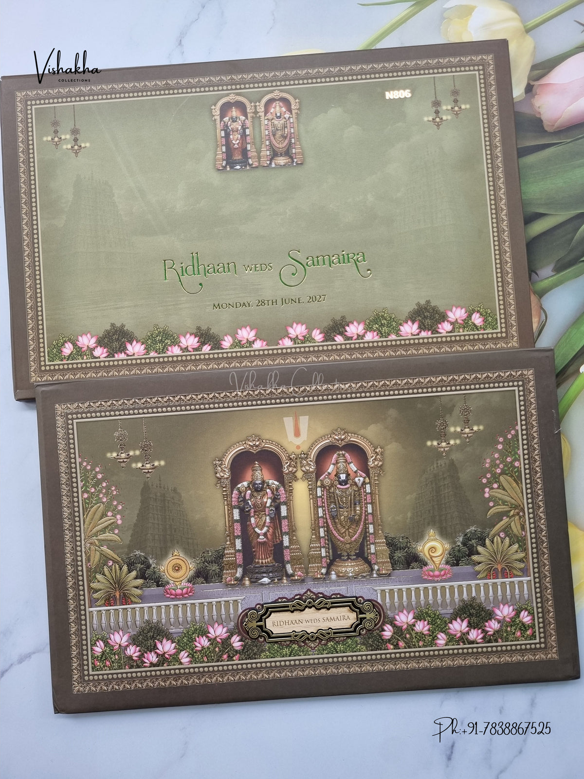 Semi Box Padded Venkateshwar Padmavati Hindu Jain invitation Cards VN-806 – image 1