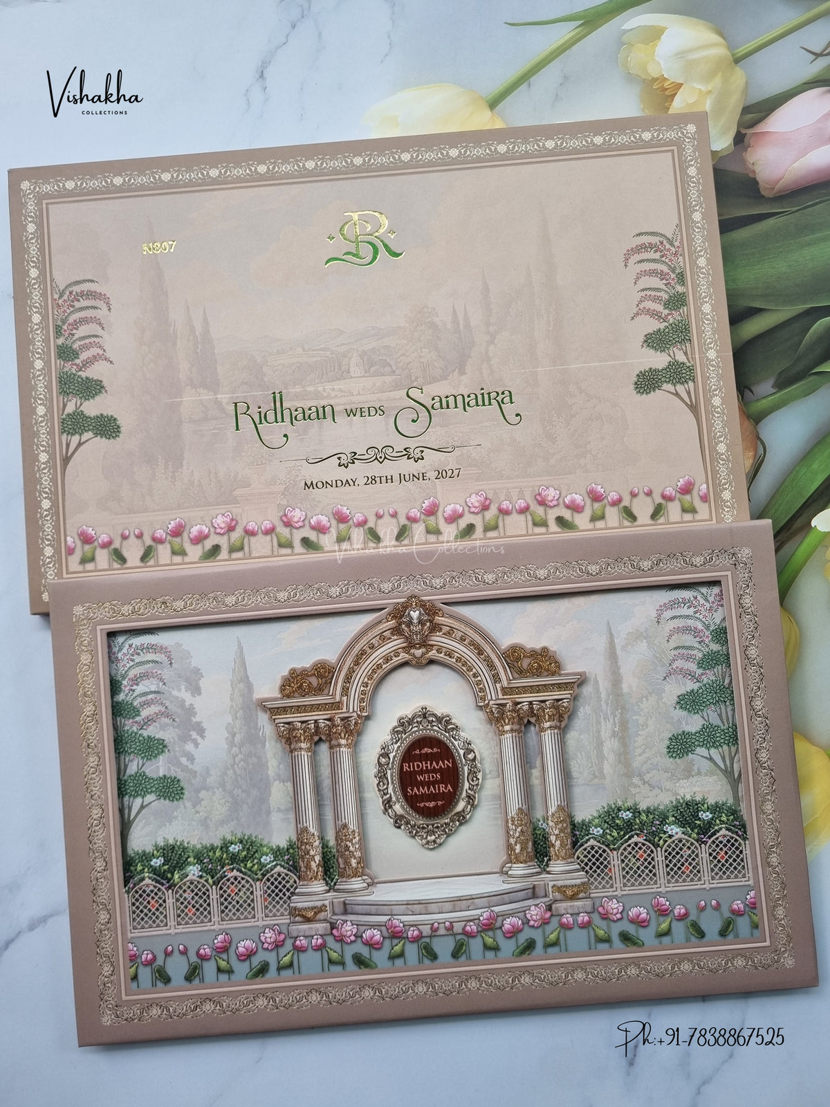 Semi Box Laser Cut Padded Royal Hindu Muslim Christian Sikh Jain invitation Cards VN-807 – image 1