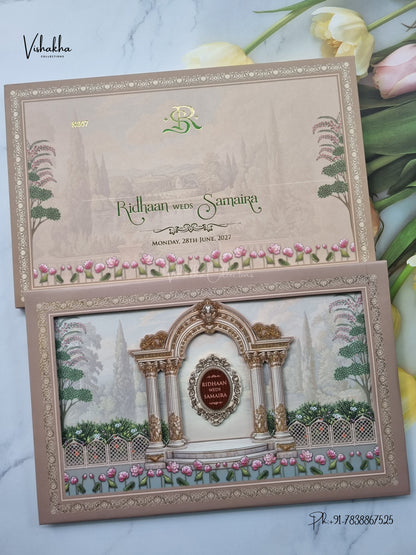Semi Box Laser Cut Padded Royal Hindu Muslim Christian Sikh Jain invitation Cards VN-807 – image 1