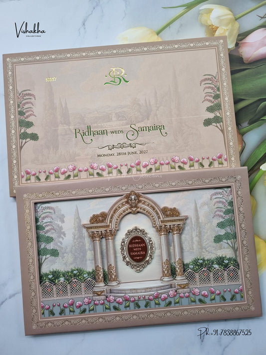 Semi Box Laser Cut Padded Royal Hindu Muslim Christian Sikh Jain invitation Cards VN-807 – image 1