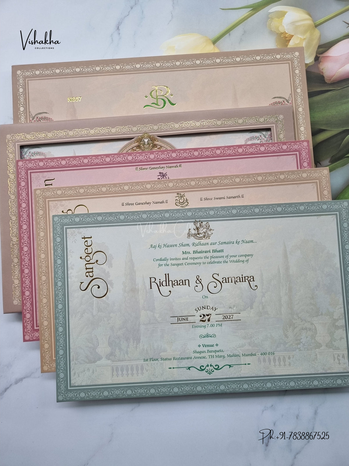 Semi Box Laser Cut Padded Royal Hindu Muslim Christian Sikh Jain invitation Cards VN-807 – image 3