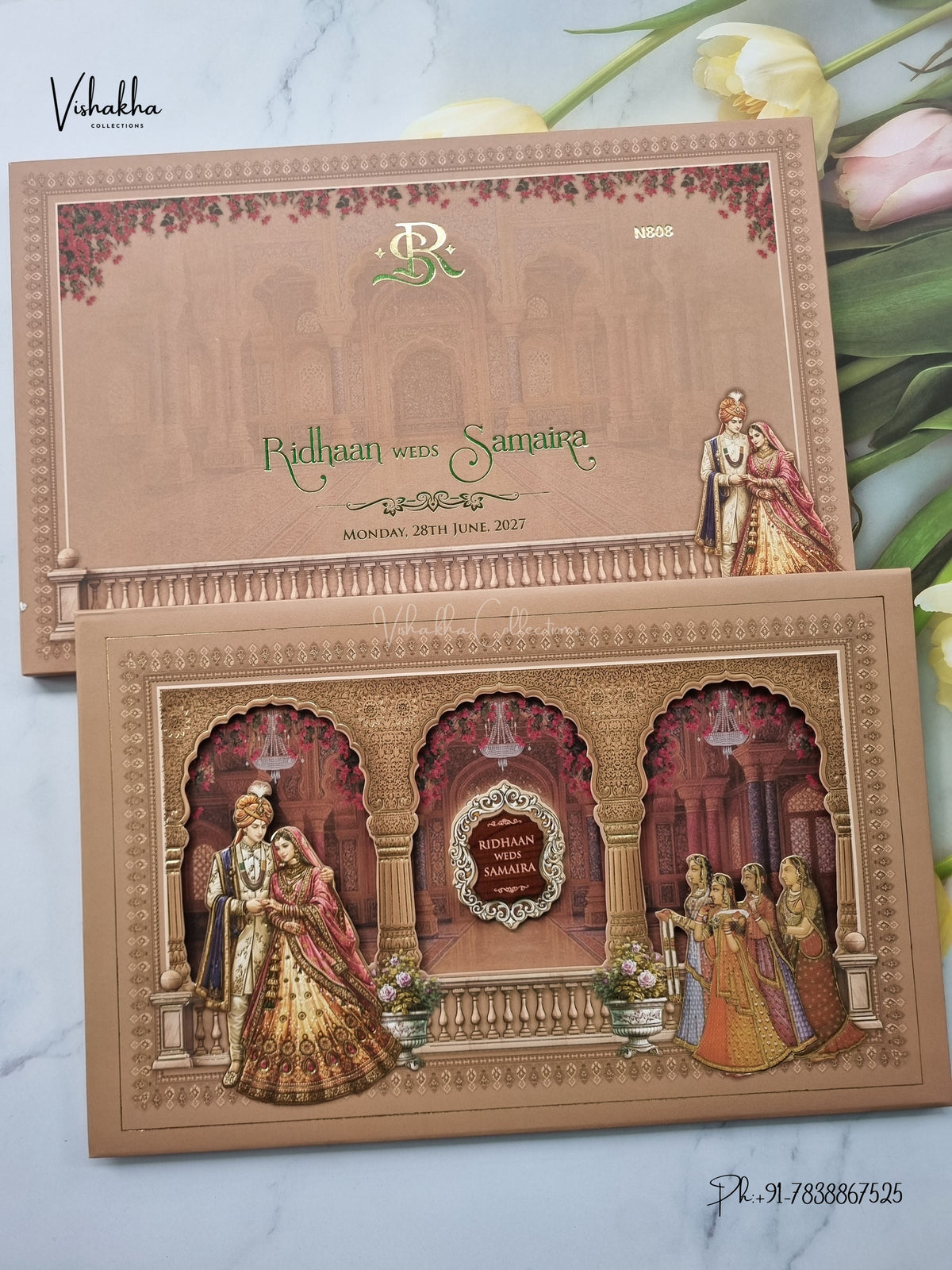 Semi Box Laser Cut Padded Dulah Dulhan Hindu Sikh Jain invitation Cards VN-808 – image 1