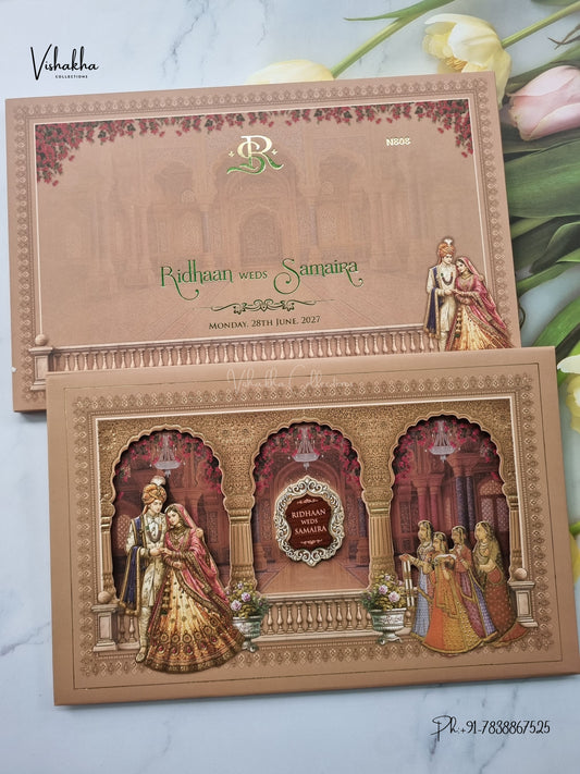 Semi Box Laser Cut Padded Dulah Dulhan Hindu Sikh Jain invitation Cards VN-808 – image 1