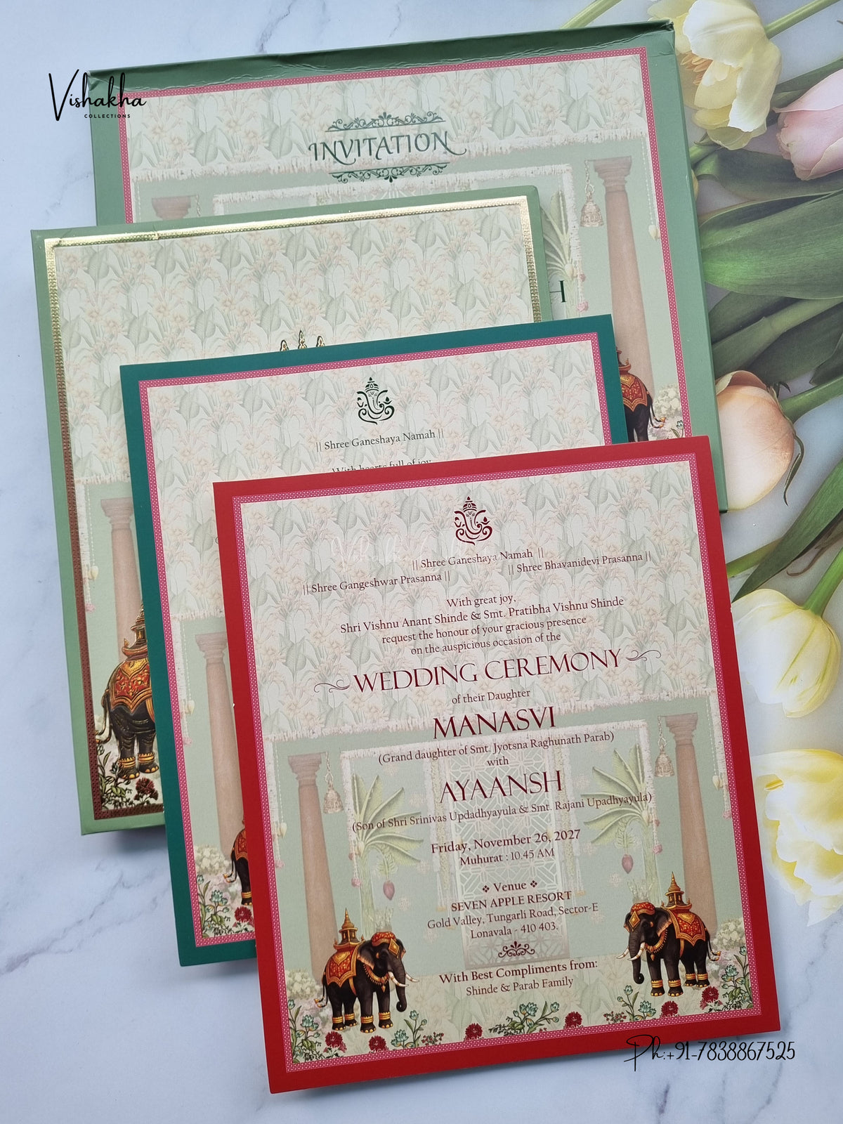 Semi Box Laser Cut Padded Hathi Hindu Muslim Christian Sikh Jain invitation Cards VN-809 – image 3