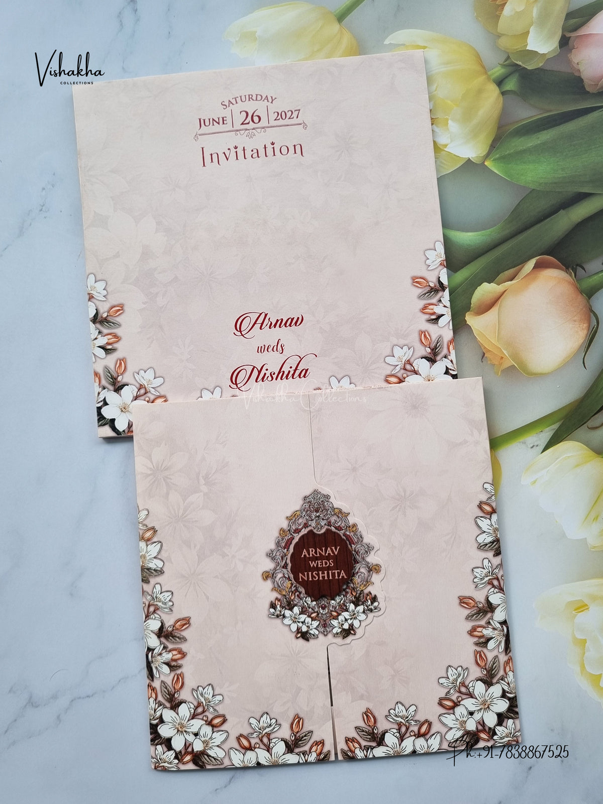 Semi Box Double Door Flower Hindu Muslim Christian Sikh Jain invitation Cards VN-811 – image 1