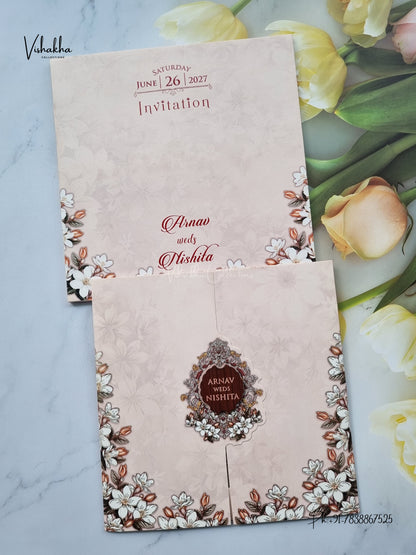 Semi Box Double Door Flower Hindu Muslim Christian Sikh Jain invitation Cards VN-811 – image 1