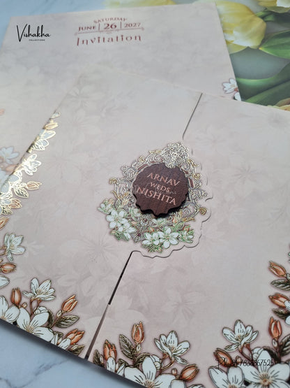Semi Box Double Door Flower Hindu Muslim Christian Sikh Jain invitation Cards VN-811 – image 2