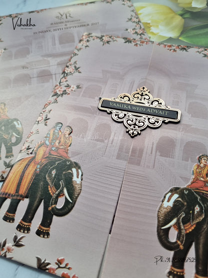 Double Door Hathi Hindu Muslim Christian Sikh Jain invitation Cards VN-813 – image 2