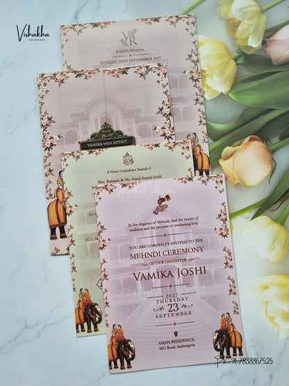 Double Door Hathi Hindu Muslim Christian Sikh Jain invitation Cards VN-813 – image 3