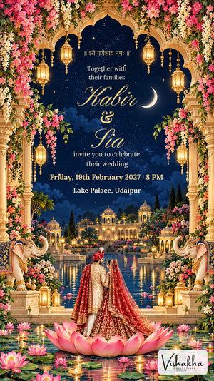 Starlit Lake Palace Wedding Invite