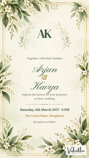 Sage Greenery Frame Wedding Invite