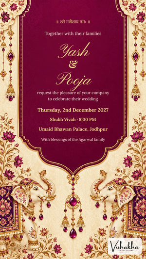 Royal Ruby Elephant Wedding Invite