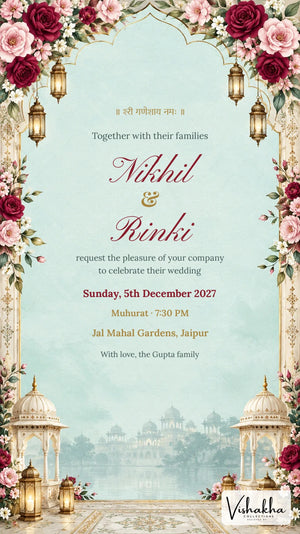 Mint Rose Arch Wedding Invite