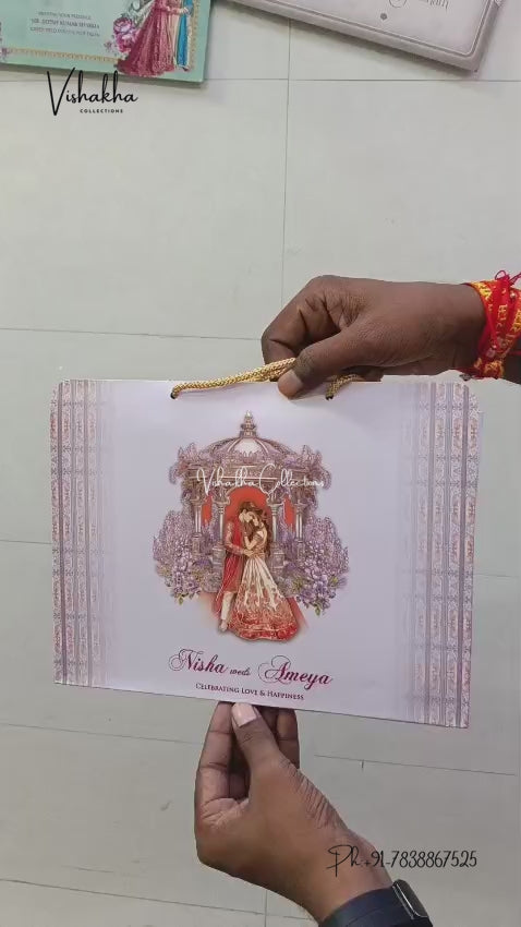 Semi Box MDF Board Laser Cut Carry Bag Dulah Dulhan Hindu Muslim Christian Sikh Jain invitation Cards LN-924 – video