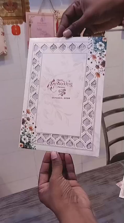 Laser cut Ganesh Ji Hindu wedding invitation card SCH-C-56 shown open — Vishakha Collections, India