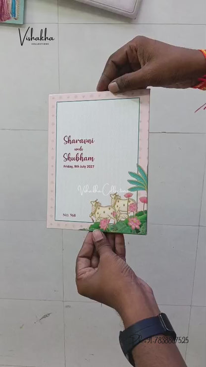 Semi Box Padded Cow Banana Tree Hindu Muslim Christian Sikh Jain invitation Cards LN-968 – video