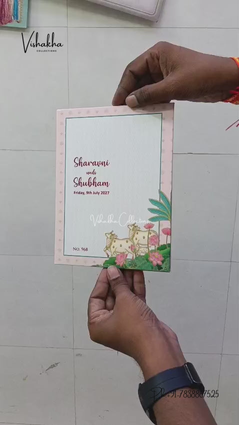 Semi Box Padded Cow Banana Tree Hindu Muslim Christian Sikh Jain invitation Cards LN-968 – video