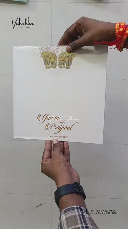 Semi Box Padded Hathi Hindu Muslim Christian Sikh Jain invitation Cards LN-854 – video