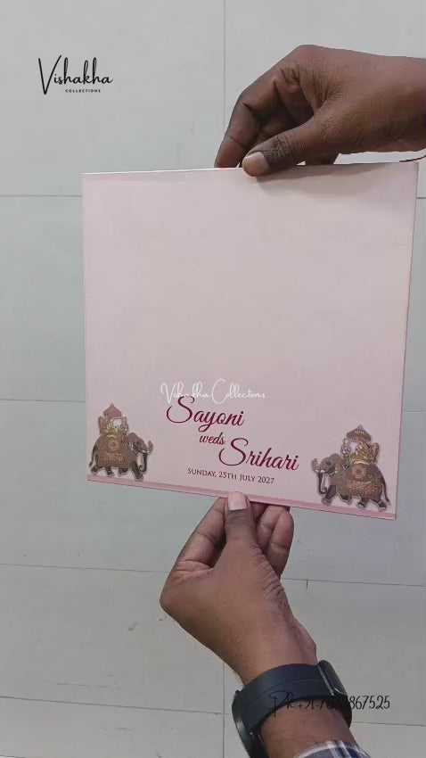 Semi Box Double Door Hathi Hindu Muslim Christian Sikh Jain invitation Cards LN-754 – video