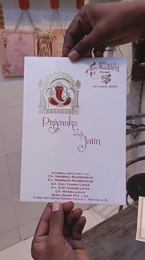 Single Insert Ganesh Ji Radha Krishna Hindu wedding invitation card SCH-9031 — Vishakha Collections, India