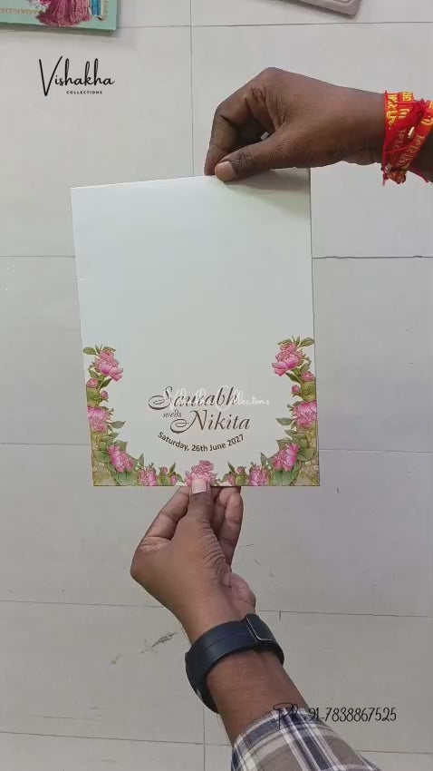 Semi Box MDF Board Laser Cut Ribbon Flower Hindu Muslim Christian Sikh Jain invitation Cards LN-1004 – video