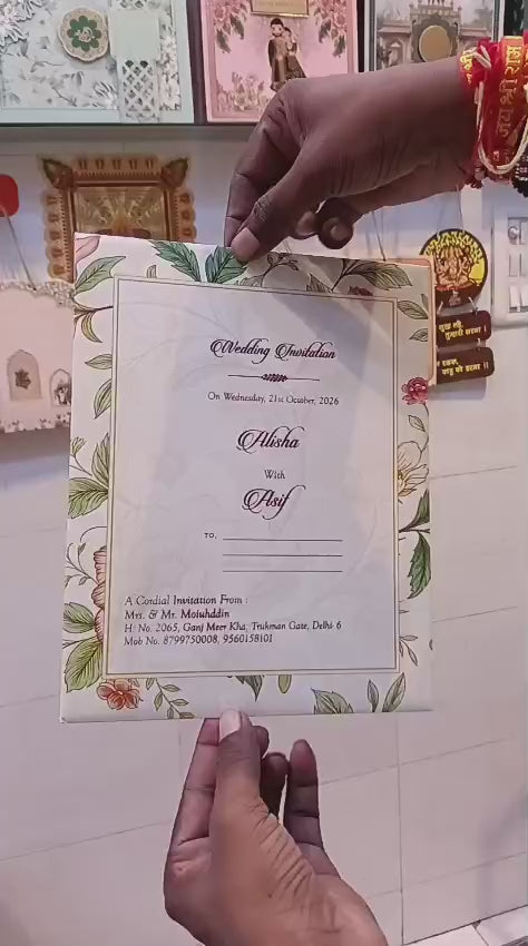 Single Insert Flower Muslim wedding invitation card SCH-2714 — Vishakha Collections, India