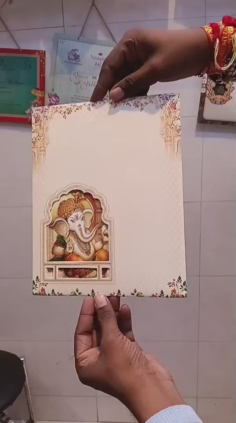 Laser Cut Ganesh Ji Dulah Dulhan Hindu wedding invitation card SCH-5002 — Vishakha Collections, India