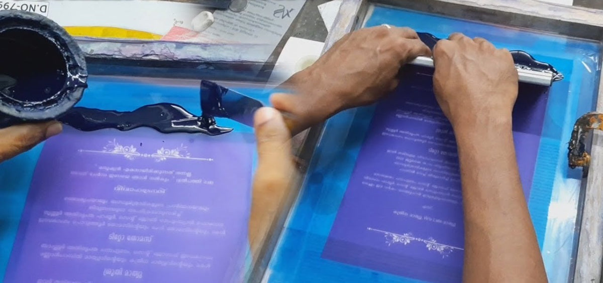 Hand screen printing wedding invitation cards