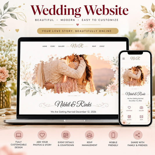 Wedding invitation website on laptop and mobile – beautiful, modern, easy to customise