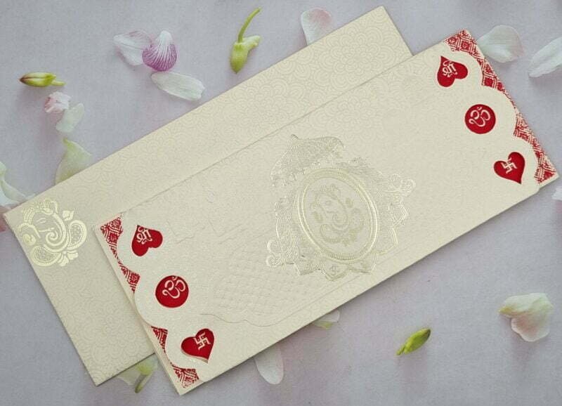 Laser Cut Ganesh Chatri Red and Cream Colour Wedding Invitation Card