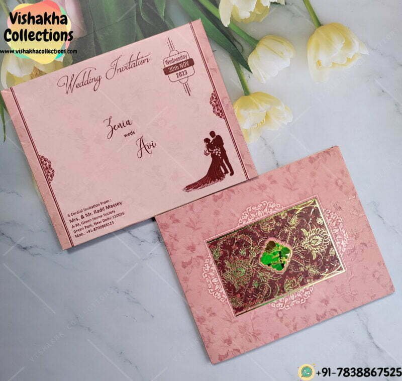 Pink Color Windowed Mandala Pattern With Acrylic Wedding invitation card
