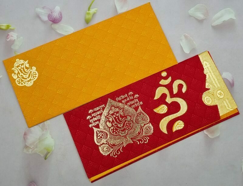 Red and Gold Om Ganesha Wedding Invitation card