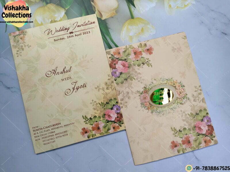 Beautiful Floral Designer Card with Acrylic Frame Couple Name Wedding Card
