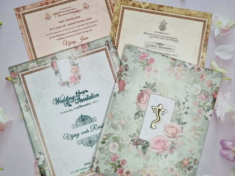 Floral Pattern Mint Green Wedding Invitation Card