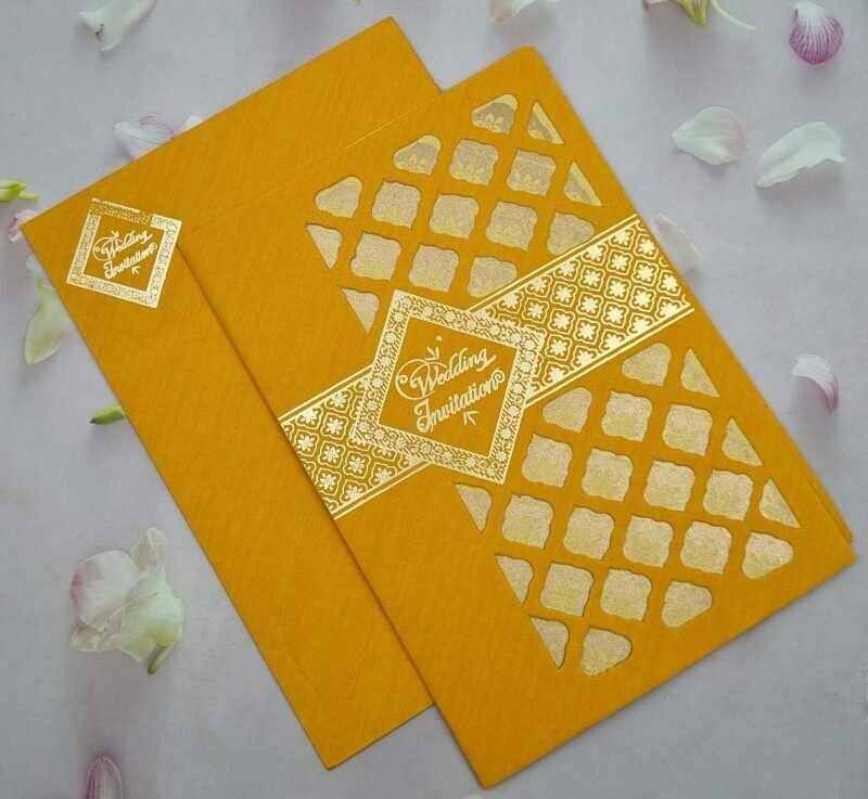 Laser Cut Ganesh Yellow Wedding Invitation Card