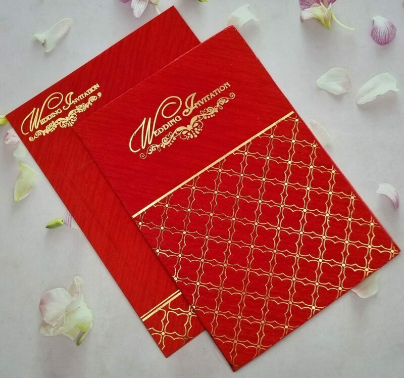 Red and Gold Cage Design Wedding Invitation Card
