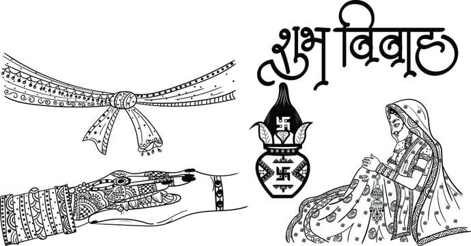 Premium Vector | Wedding invitation logo with kalash for hindu marriage