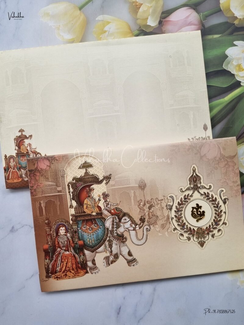 Barat Themed Semi Box Hathi Themed Dulah Dulhan Themed Flower Themed Hindu Wedding Sikh Wedding invitation Cards - AK186
